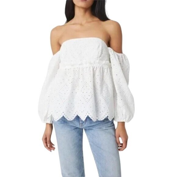 MISA Los Angeles Sera White Eyelet Embroidered Off the Shoulder Blouse - Picture 3 of 7